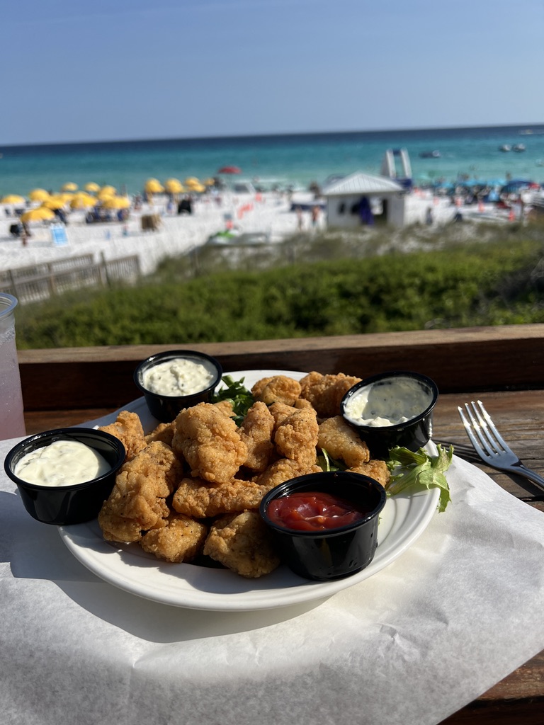 vacay food. places to eat. fried shrimp. foods at the beach